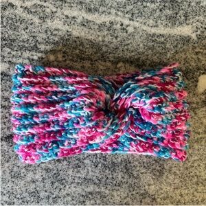 Handmade toddler headband double thread pink purple white cotton candy crochet